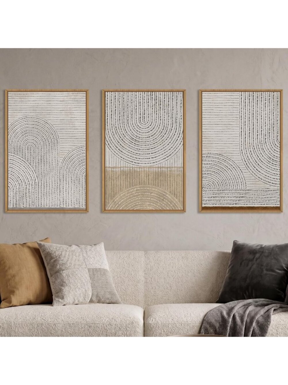 Mid Century Modern Arch Circle Framed Canvas Wall Art Set - 16"x24" - 3 Pieces